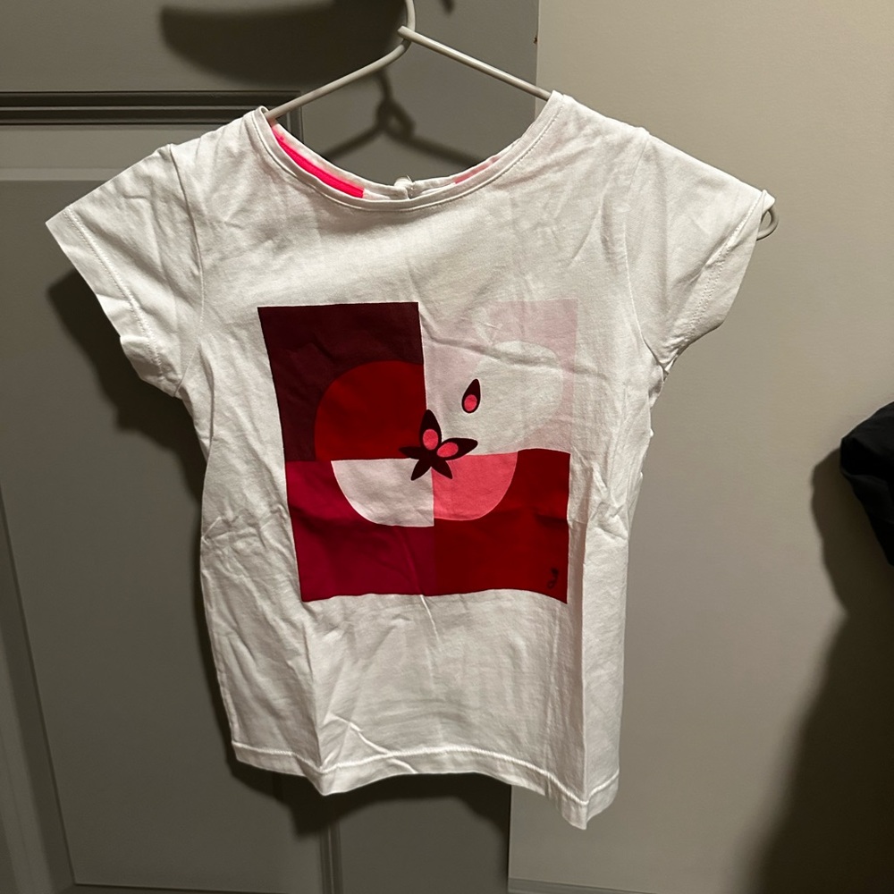 Jacadi White Tee with Pink & Red Graphic Blocks for Girls - Size: 6 years